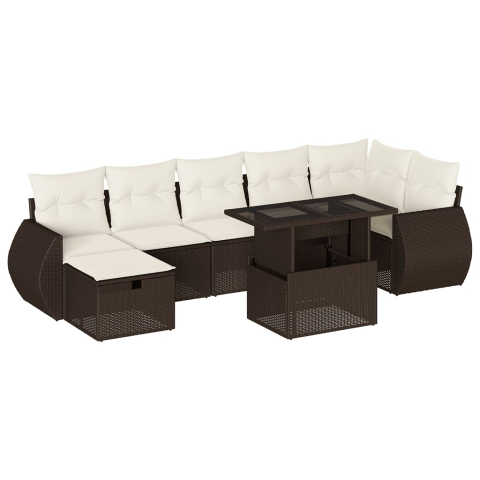 Set canapele de grădină cu perne, 8 piese, maro, poliratan - 1 | YEO