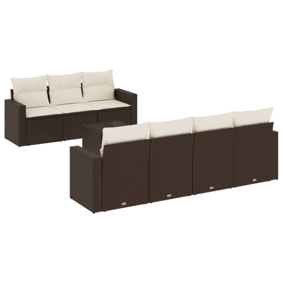 Set canapele de grădină cu perne, 8 piese, maro, poliratan - 1 | YEO