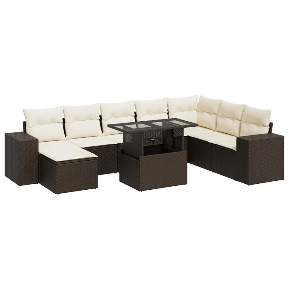 Set canapele de grădină cu perne, 9 piese, maro, poliratan - 1 | YEO