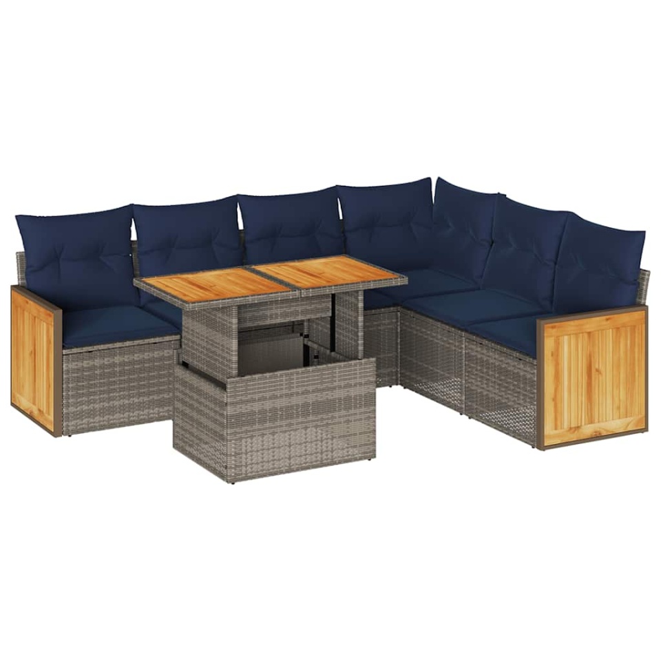 Set canapele grădină cu perne 7 piese gri poliratan/lemn acacia - 1 | YEO