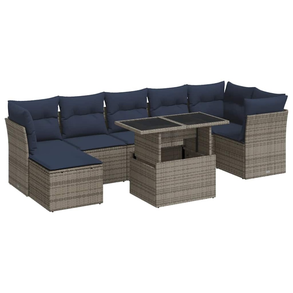 Set canapele grădină cu perne 7 piese gri poliratan/lemn acacia - 1 | YEO