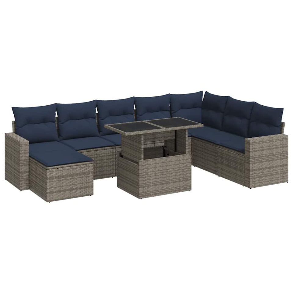 Set canapele grădină cu perne 9 piese gri poliratan/lemn acacia - 1 | YEO