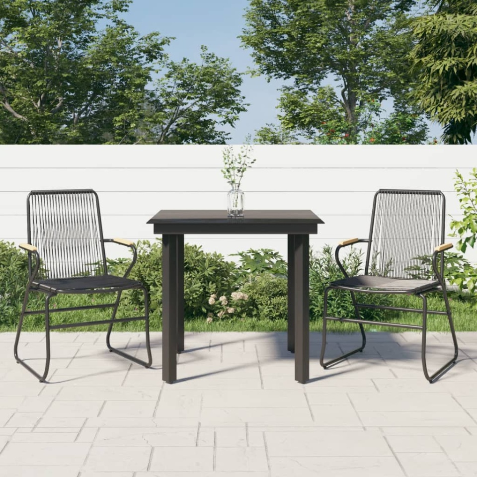 Set cu masă pentru grădină, 3 piese, negru, ratan PVC