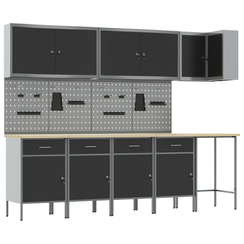Set de 12 piese pentru dulap de lucru și tablă de unghii - Negru, MDF și Metal - 1 | YEO