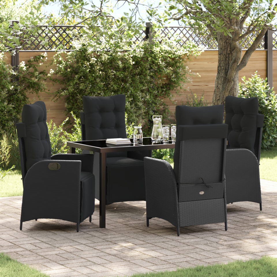 Set de 5 piese pentru masă de grădină Negru Ratan polimer