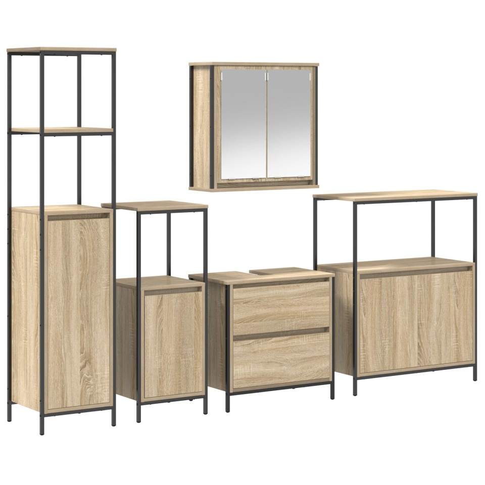 Set de baie , 5 piese, din lemn îngineresc, stejar Sonoma - 1 | YEO