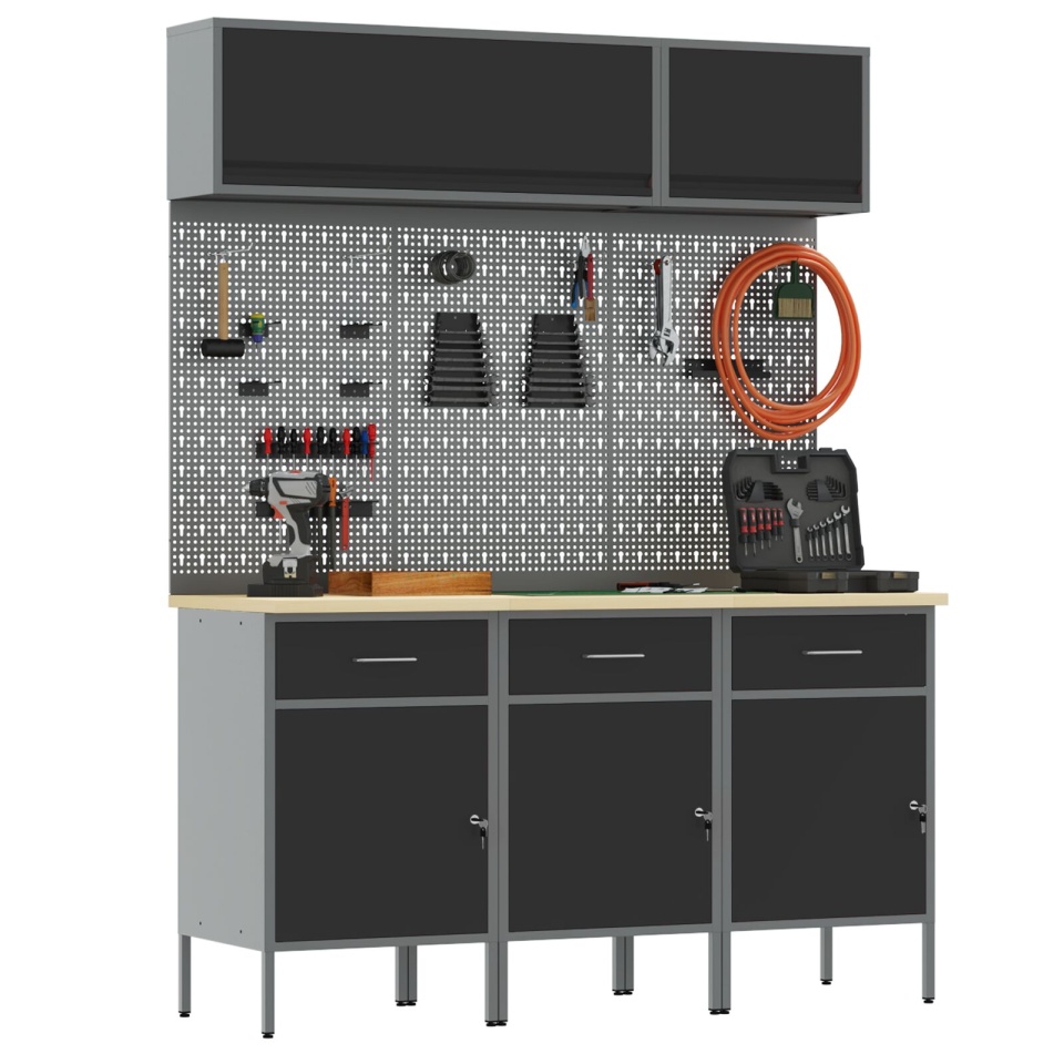 Set de Banc de Lucru 8 Piese - Oțel Negru - 2 | YEO