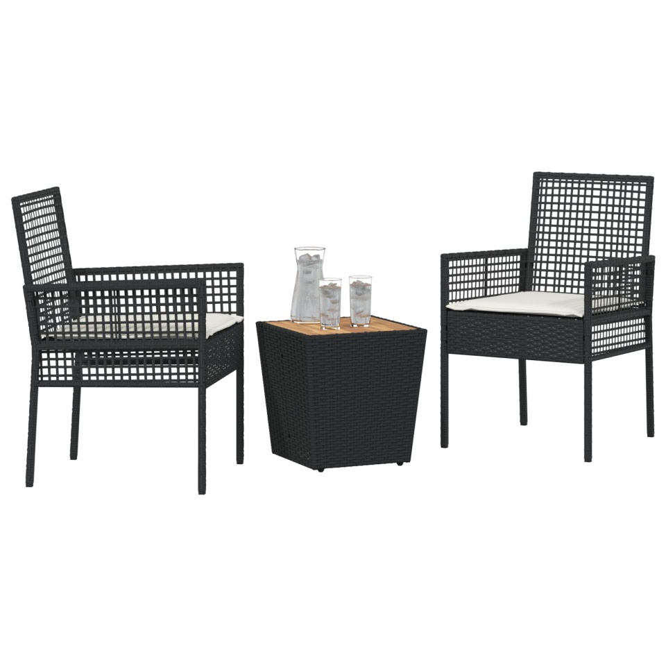 Set de bistrou de grădină 3 piese cu perne Negru Poliratan - 2 | YEO