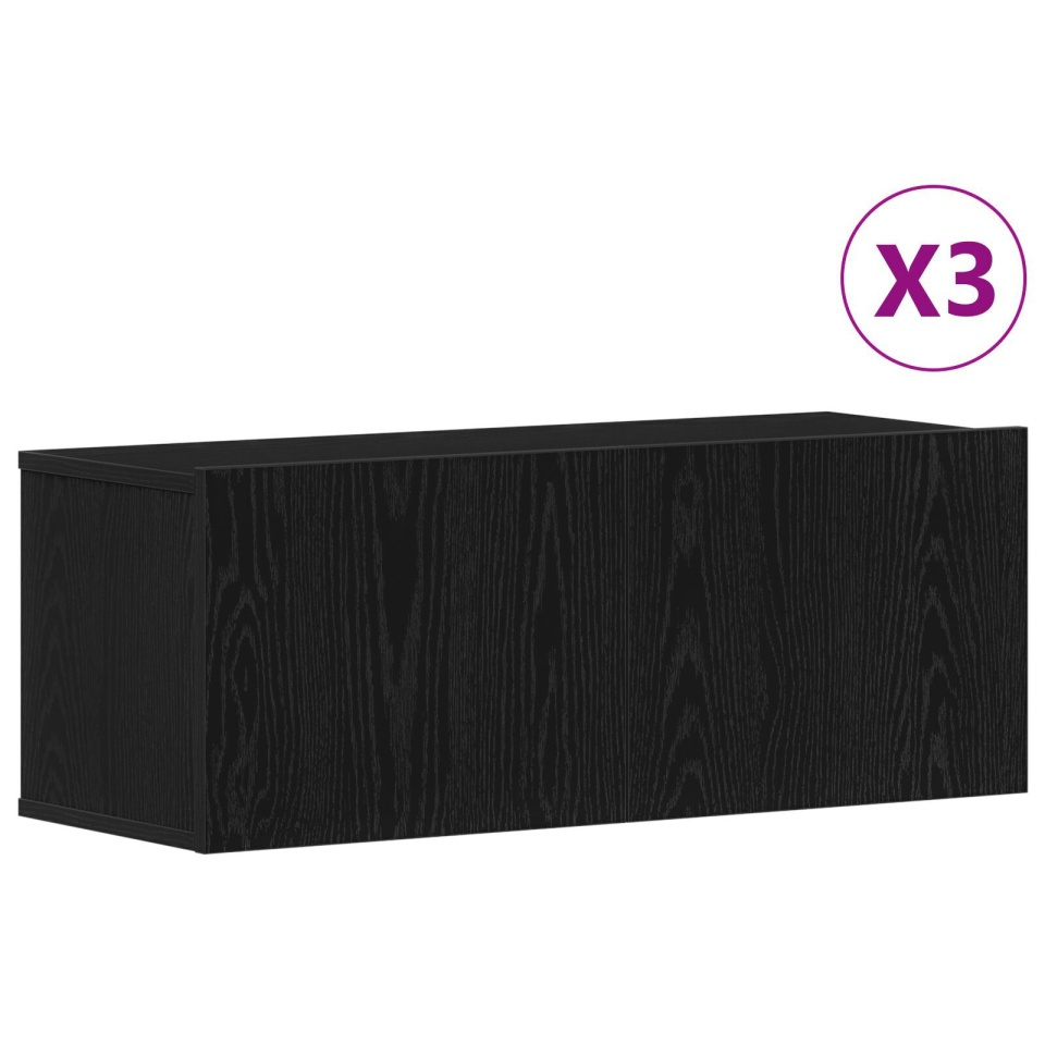Set de cabinet TV 3 piese negru din lemn ingineresc - 2 | YEO