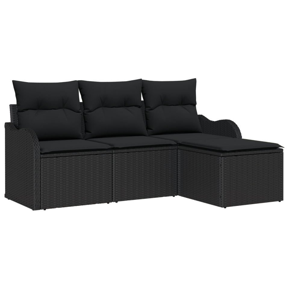Set de Canapea Grădină 4 Piese cu Perne Rattan Polimer Negru, Canapea de Grădină 2 Locuri cu Perne Rattan Polimer Negru - 1 | YEO