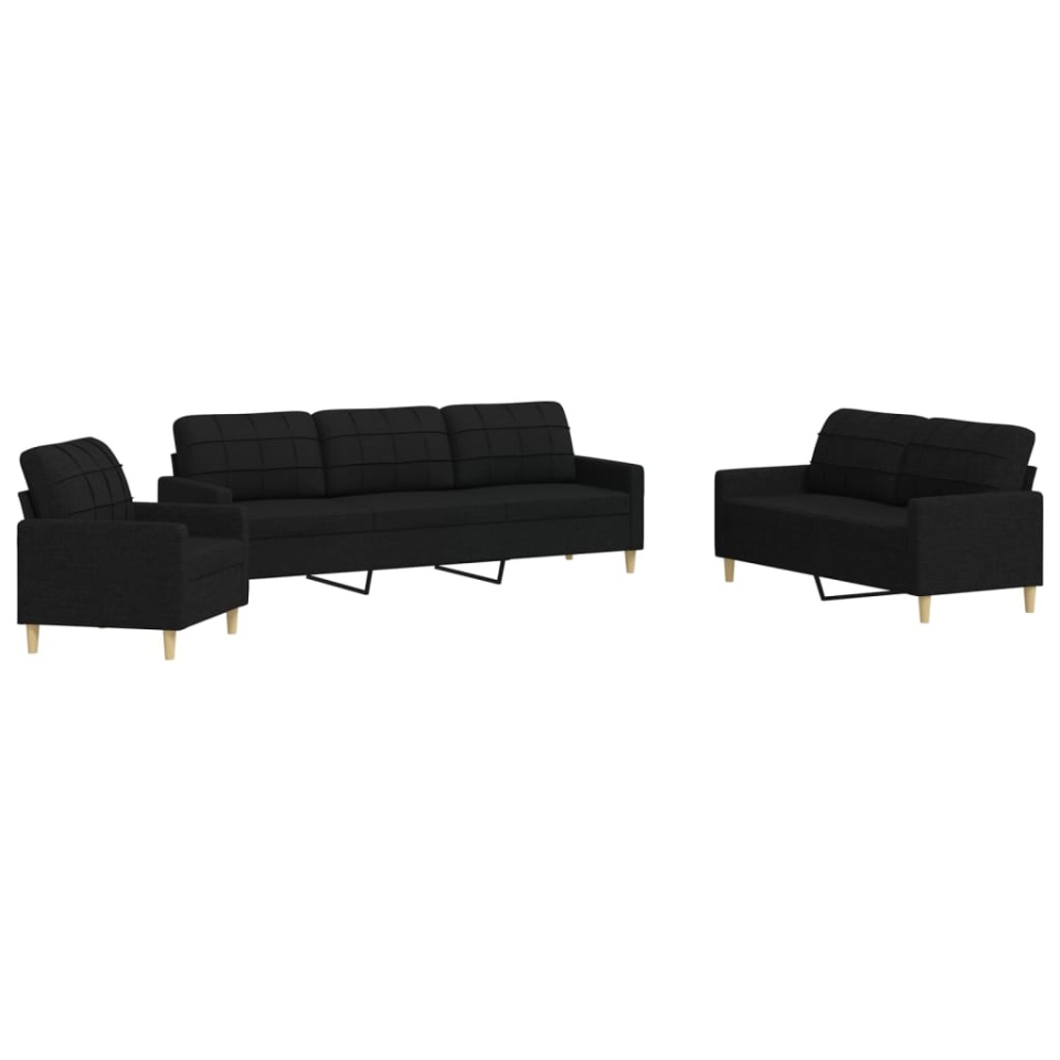 Set de canapele, 3 piese, negru, textil - 1 | YEO