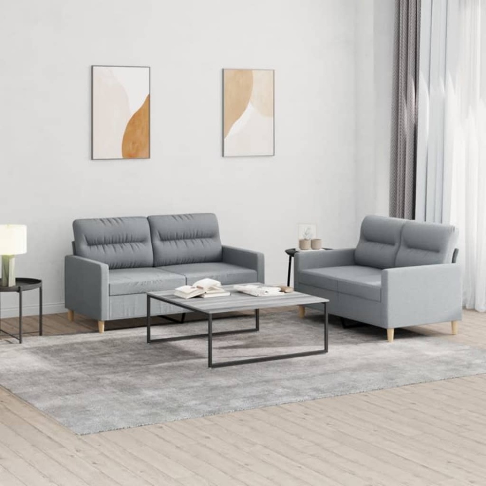 Set de canapele cu perne, 2 piese, gri deschis, textil
