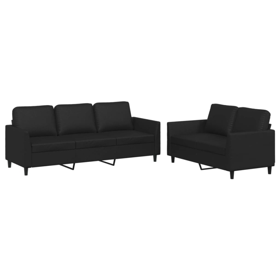 Set de canapele cu perne, 2 piese, negru, piele ecologică - 1 | YEO