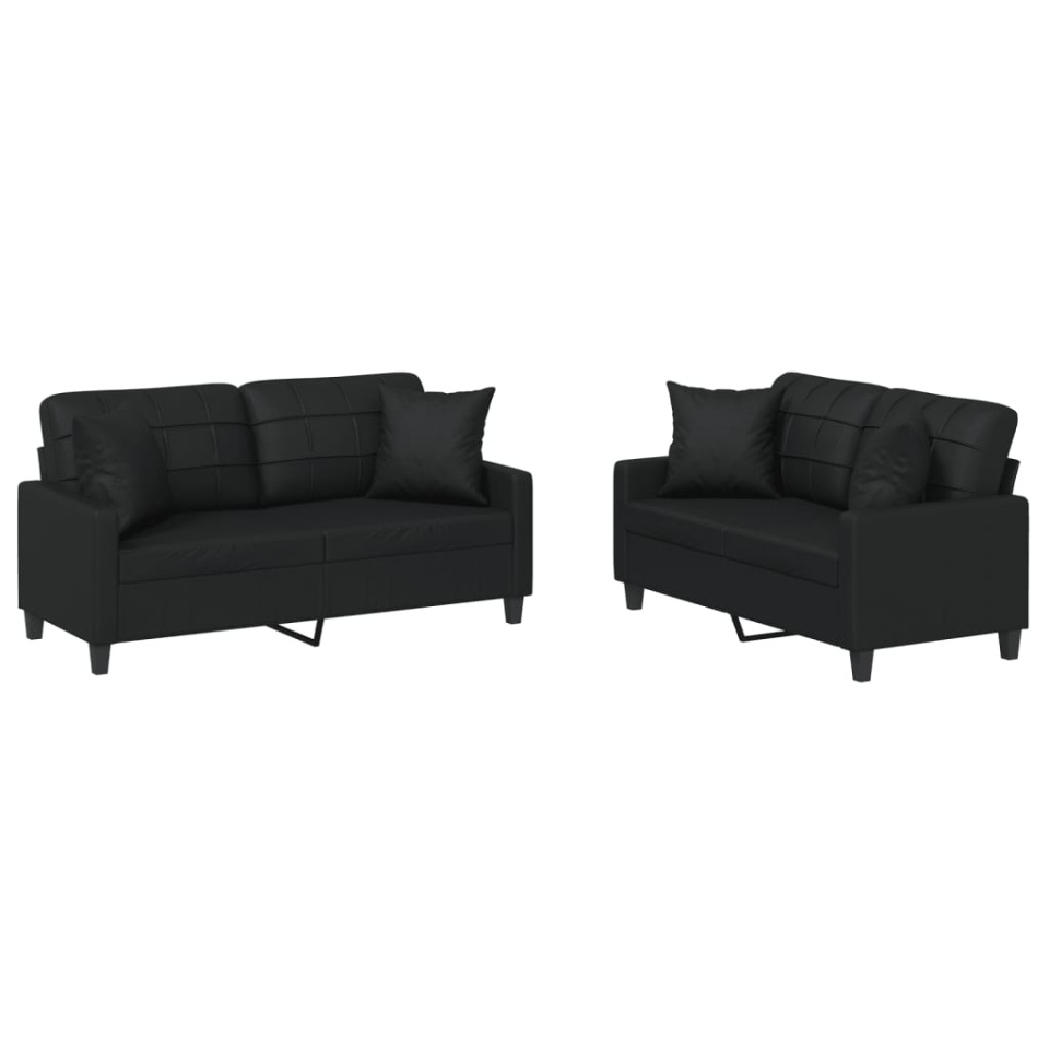 Set de canapele cu perne, 2 piese, negru, piele ecologică - 1 | YEO