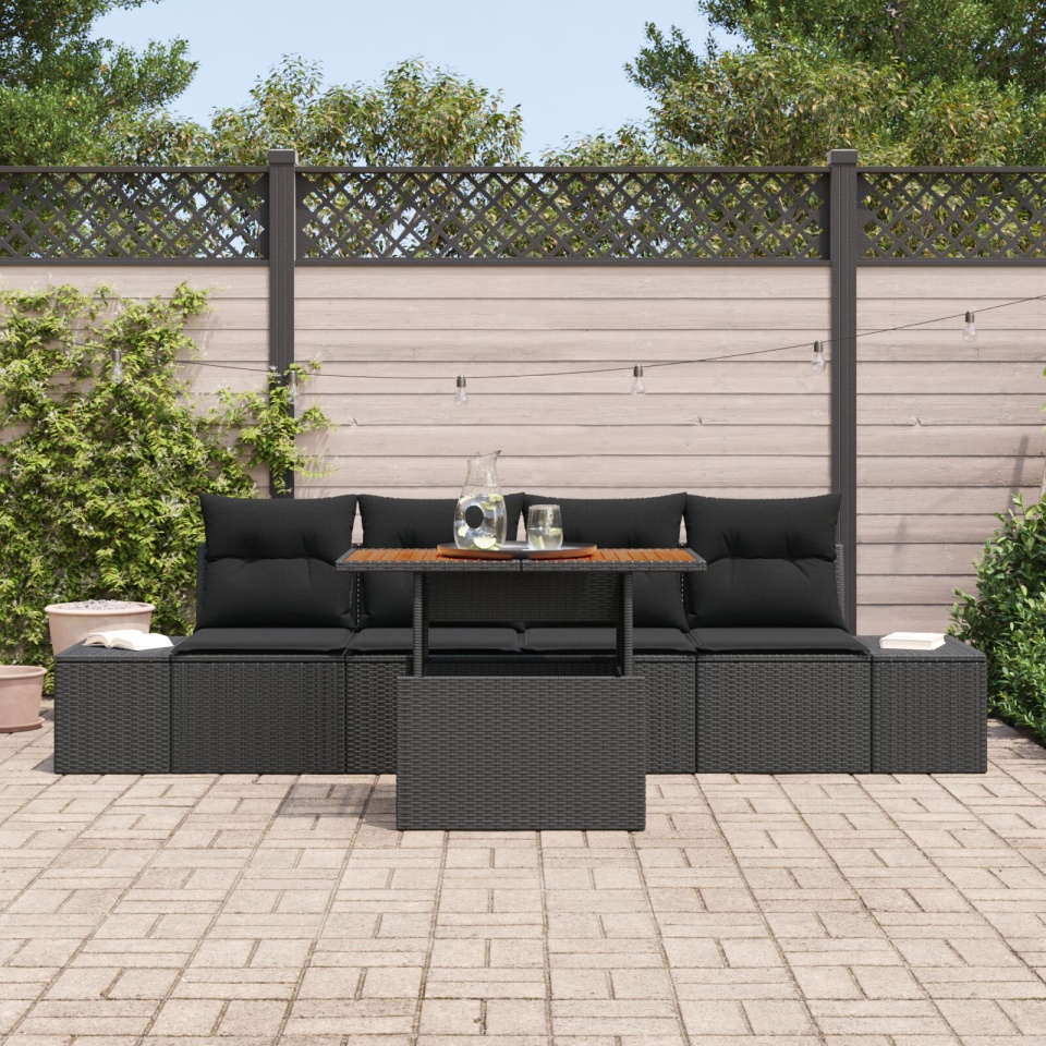 Set de canapele pentru grădină Set de 5 Negru Ratan, Țesătură - 2 | YEO