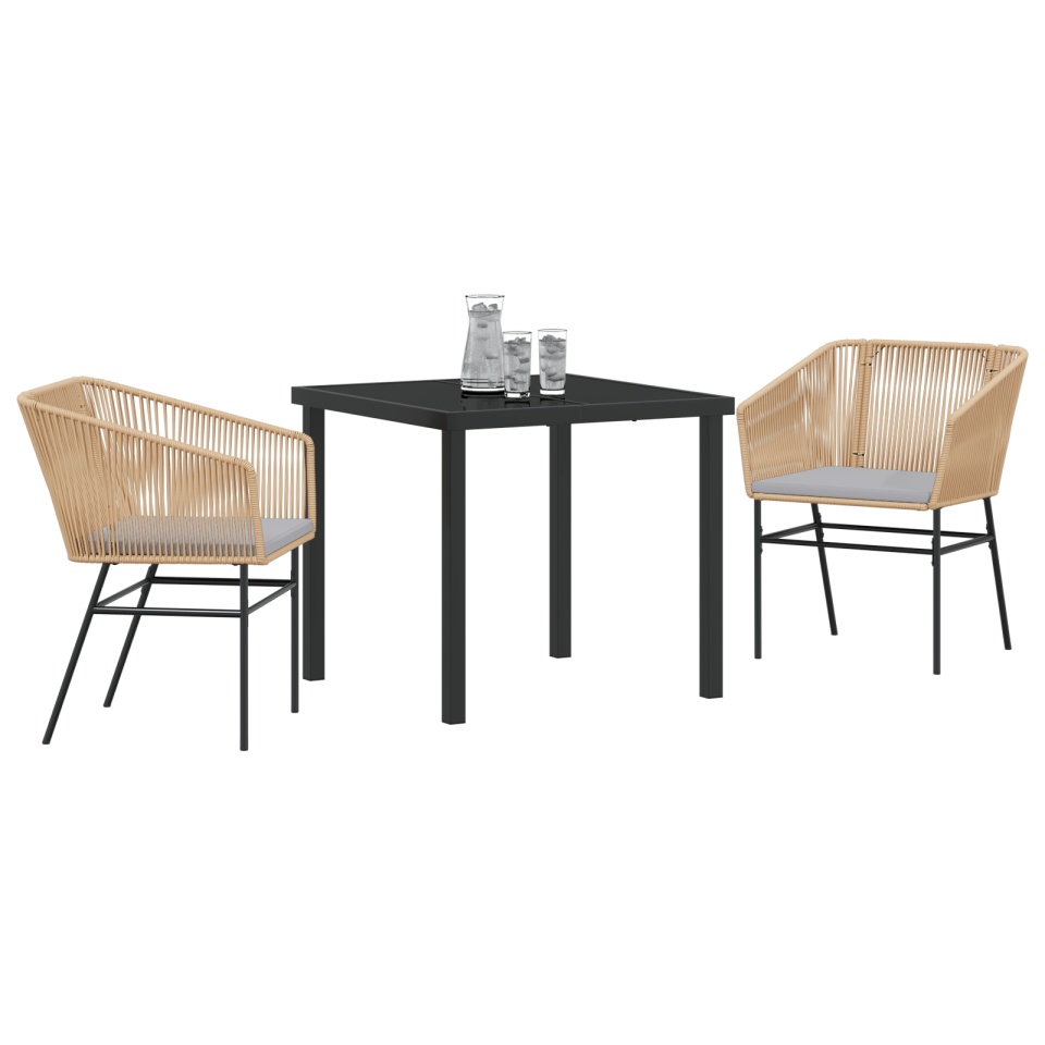 Set de dining de grădină 3 piese cu perne maro din poliratan - 2 | YEO