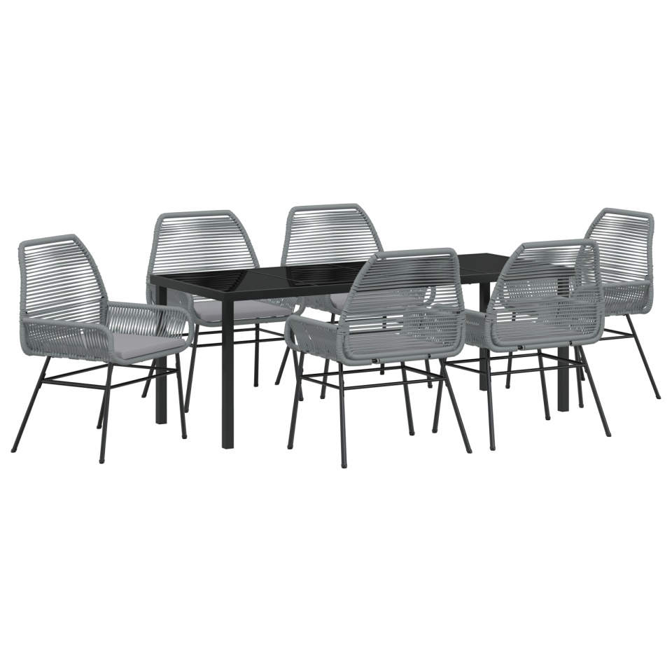 Set de dining de grădină 7 piese cu perne gri din poliratan - 1 | YEO