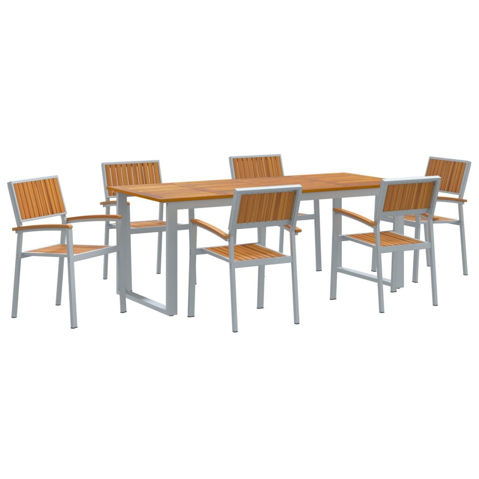 Set de dining de grădină 7 piese Gri din oțel și lemn de acacia - 1 | YEO