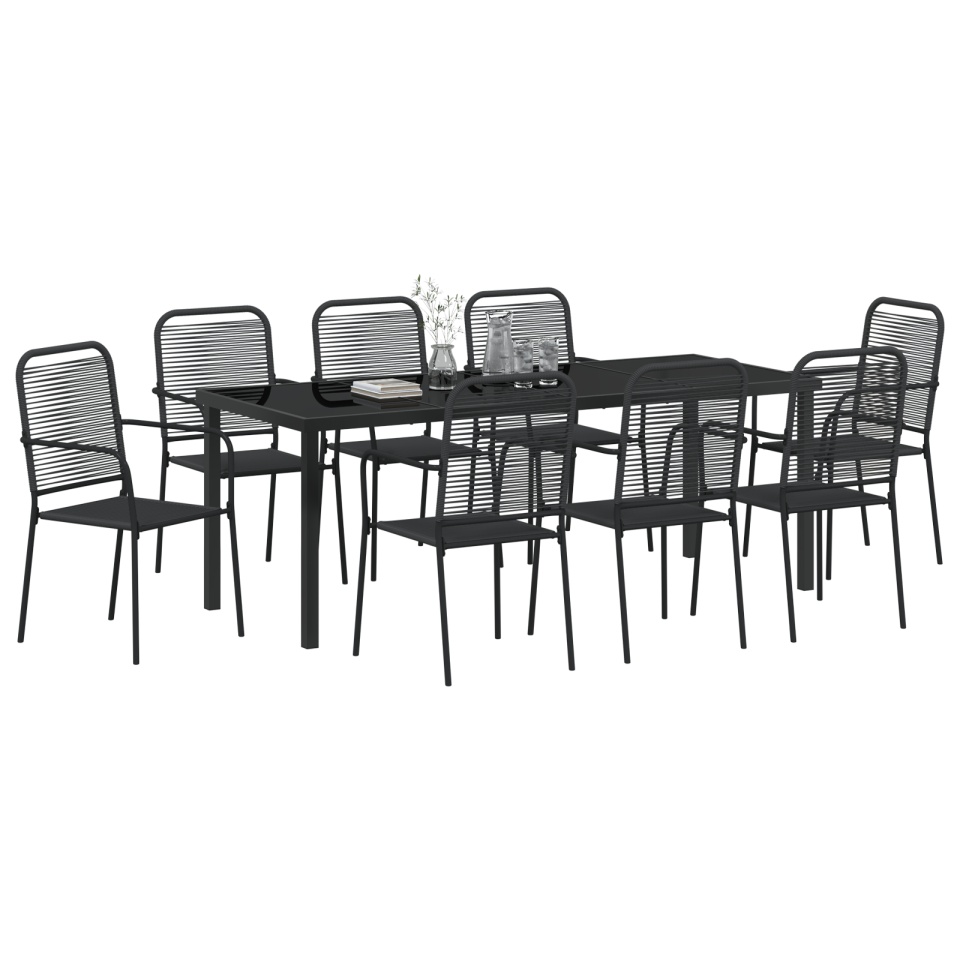 Set de dining de grădină 9 Piese Negru Rânduri de Bumbac și Oțel - 2 | YEO