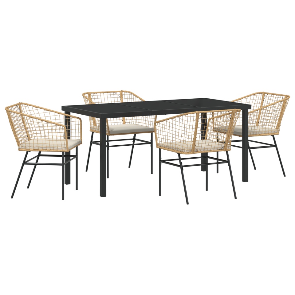 Set de dining de grădină cu 5 piese cu perne maro din rattan polietilenă - 1 | YEO