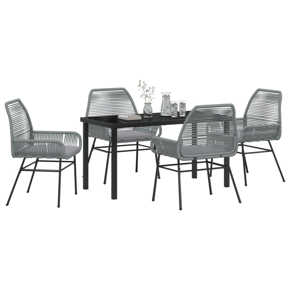 Set de Dining de Grădină cu 5 Piese cu Pernițe Gri Poliratan - 2 | YEO