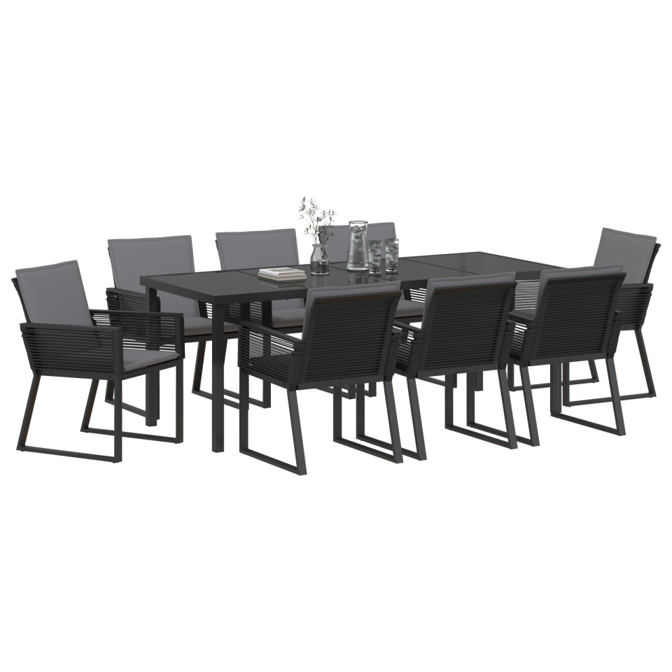 Set de dining de grădină cu 9 piese și perne Negre Poliratan - 2 | YEO