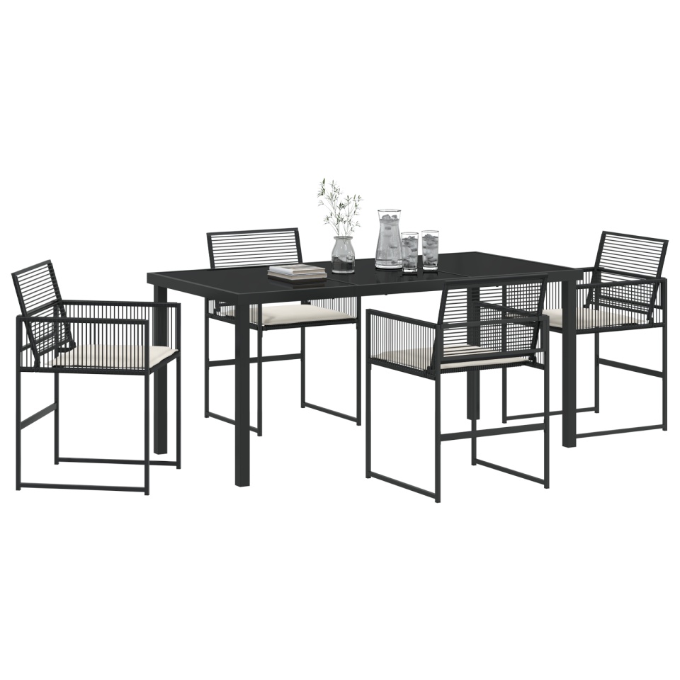 Set de dining de grădină de 5 piese cu perne Ratan poliester negru - 2 | YEO