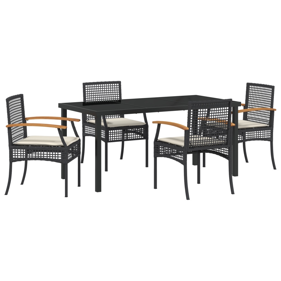 Set de Dining Grădină de 5 Piese cu Perne Negru Poliratan - 1 | YEO