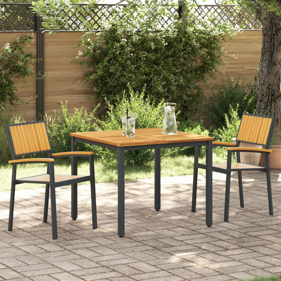 Set de dining pentru grădină 3 piese din lemn solid de acacia și metal