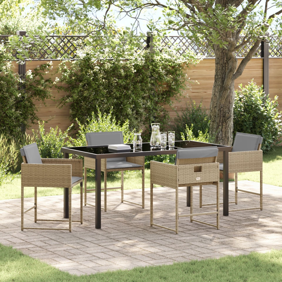 Set de Dining pentru Grădină 5 Piese cu Perne Bej Rattan Poli