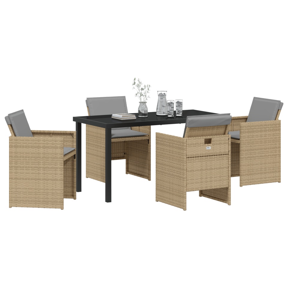 Set de dining pentru grădină 5 piese cu perne poli ratan bej - 2 | YEO