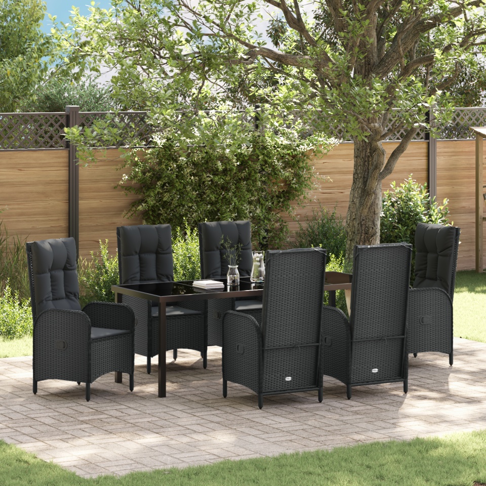 Set de Dining pentru Grădină 7 Piese Negru Ratan Polimeric