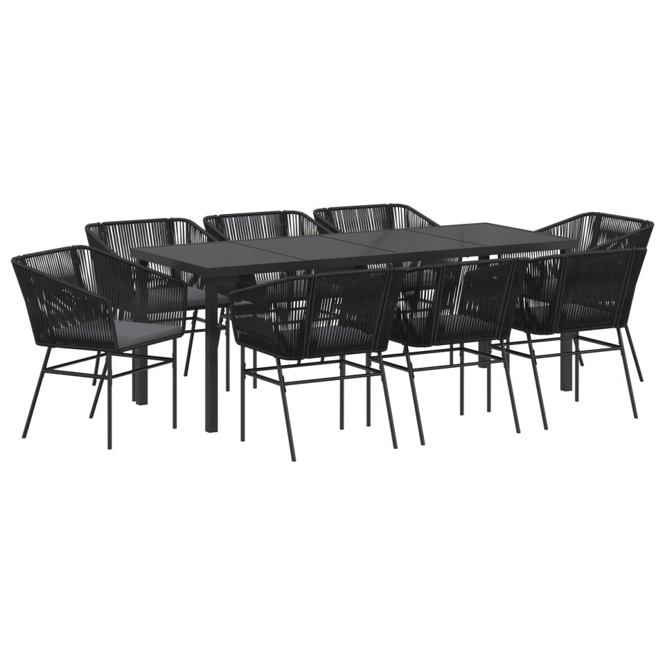 Set de Dining pentru Grădină 9 Piese cu Perne Poliratan Negru - 1 | YEO