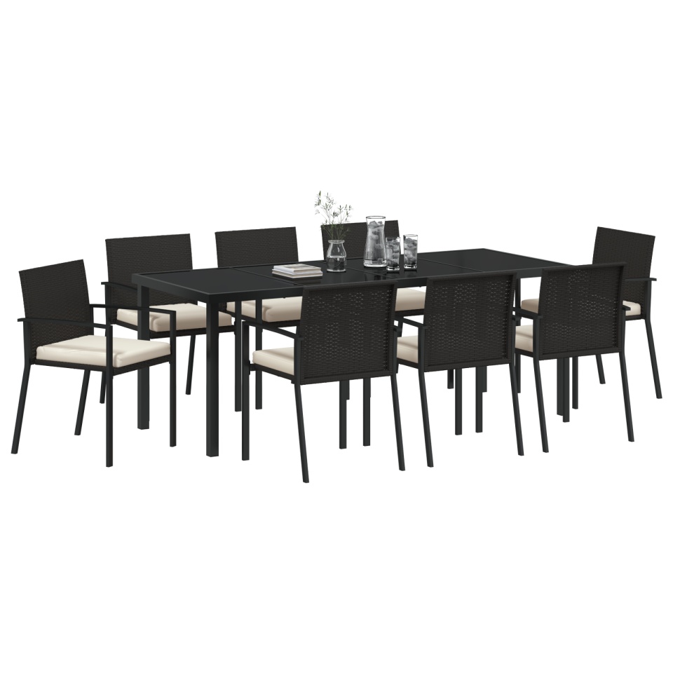 Set de Dining pentru Grădină 9 Piese Negru Poliratan - 2 | YEO