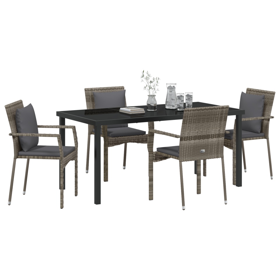 Set de dining pentru grădină cu 5 piese cu perne Gri Poliratan - 2 | YEO