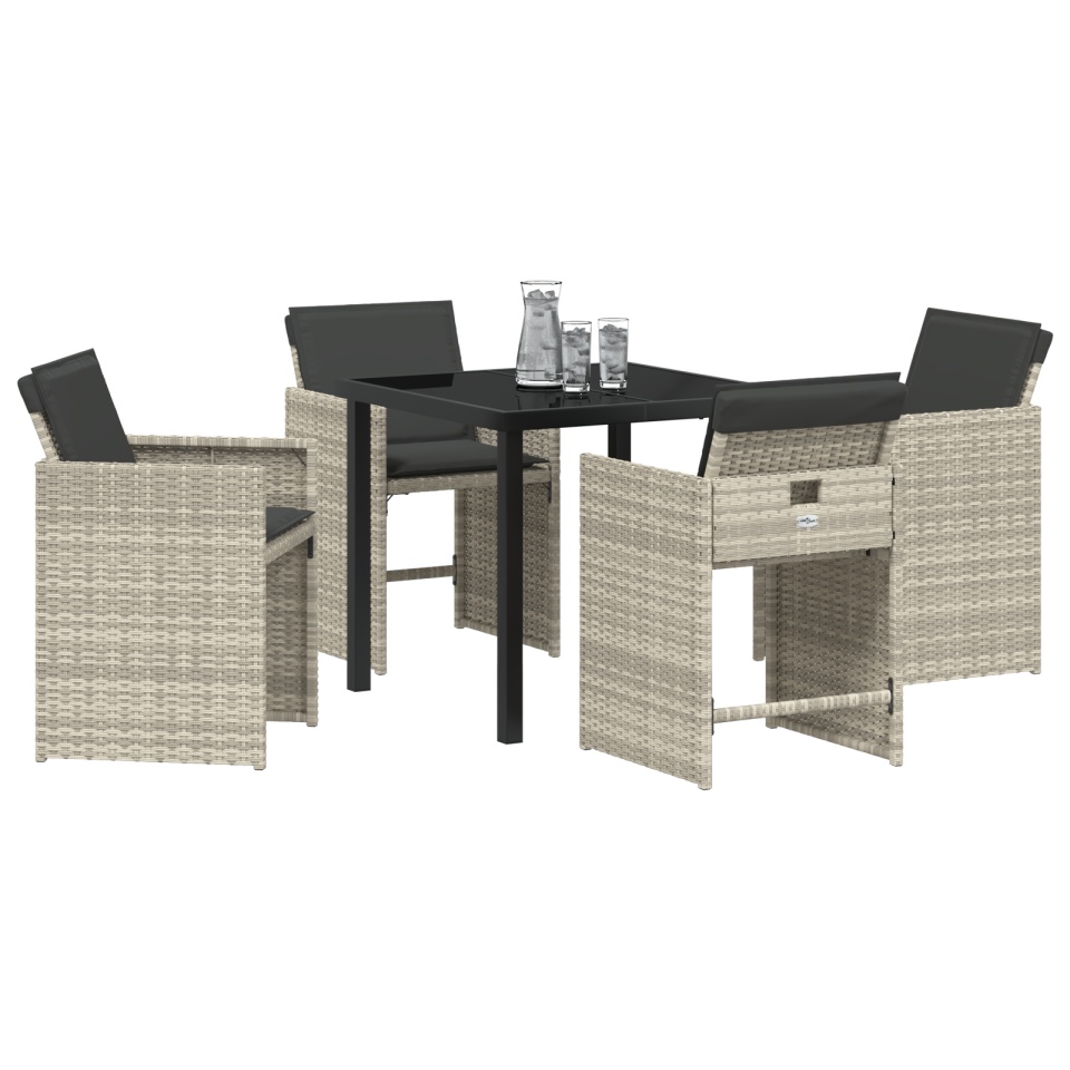 Set de dining pentru grădină cu 5 piese și perne Gri deschis Poliratan - 2 | YEO