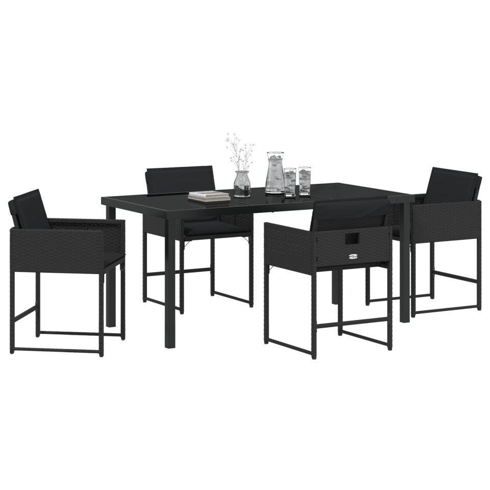 Set de Dining pentru Grădină cu 5 Piese și Perne Negre din Rattan Poliester - 2 | YEO