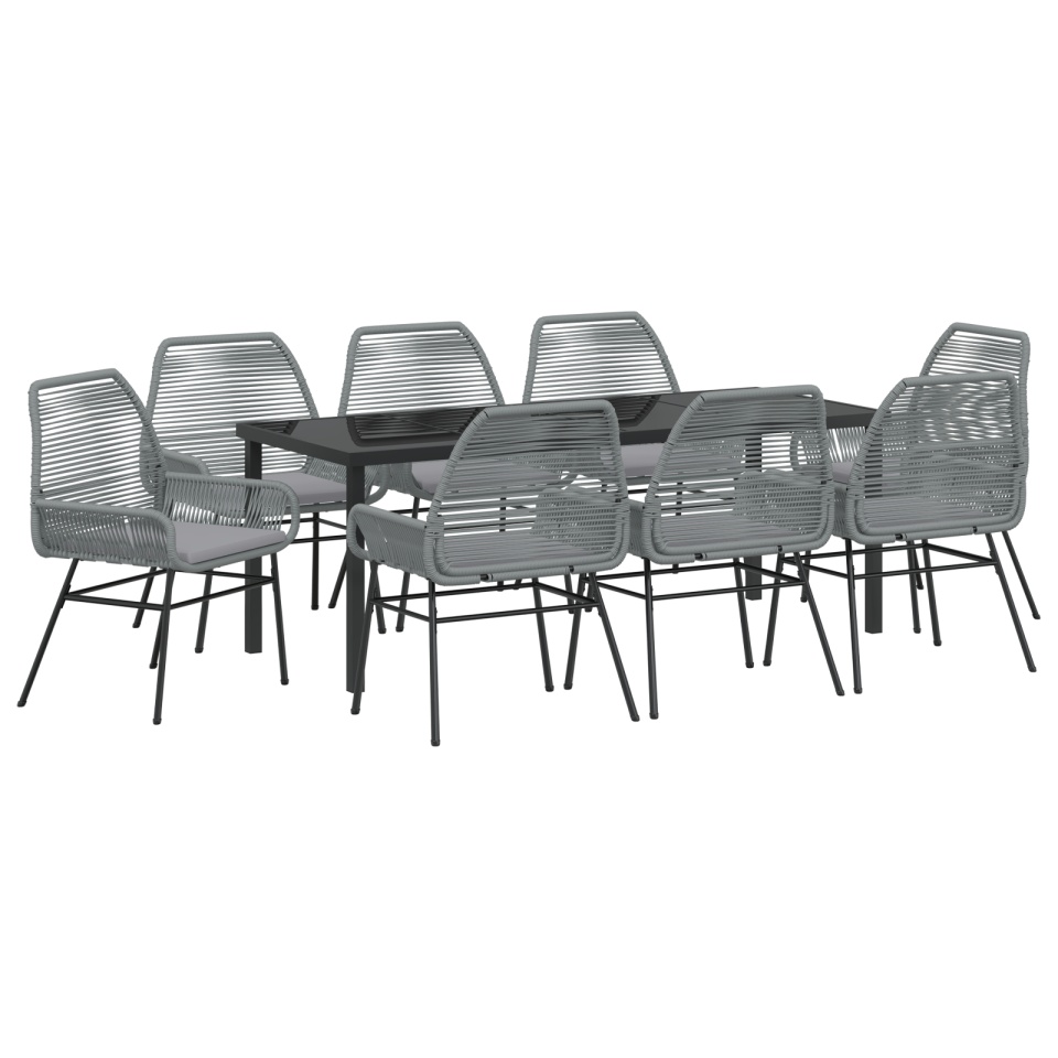 Set de Dining pentru Grădină cu 9 Piese cu Pernițe Gri Poliratan - 1 | YEO