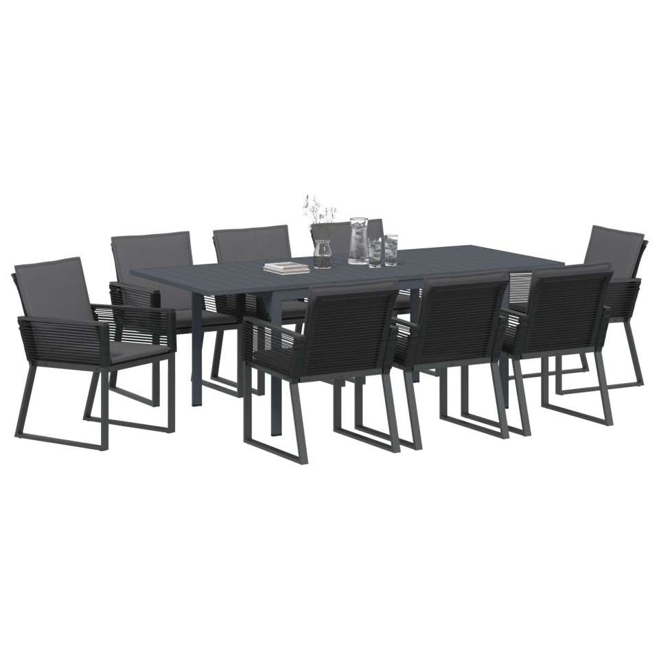 Set de dining pentru grădină cu perne Rattan PE negru, Masa extensibilă pentru grădină antracit (140-210)x90x73 cm oțel - 2 | YEO