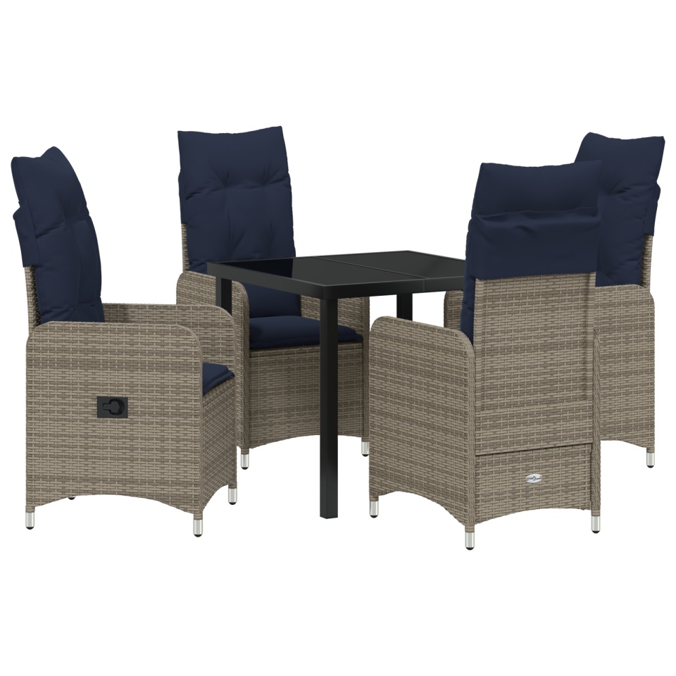 Set de Dining pentru Grădină de 5 Piese cu Pernă Ratan Poliester Negru - 1 | YEO