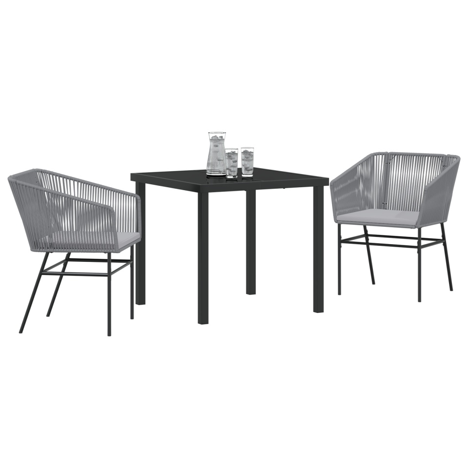 Set de dining pentru grădină din 3 piese cu perne Gri din poliratan - 2 | YEO