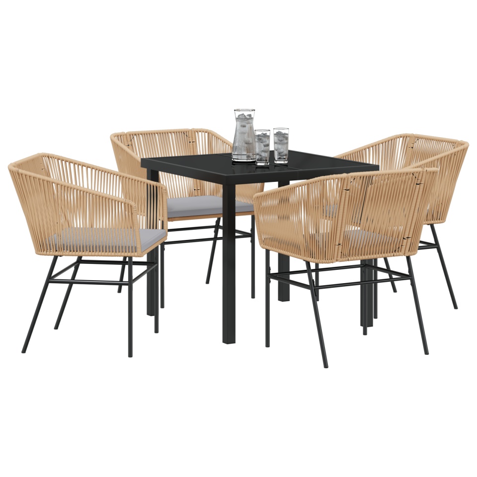 Set de dining pentru grădină din 5 piese cu perne maro din poliratan - 2 | YEO