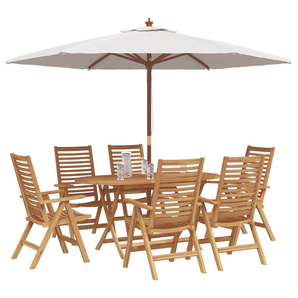 Set de dining pliabil 7 piese lemn solid tec , Scaune grădină 2 buc lemn solid tec - 2 | YEO