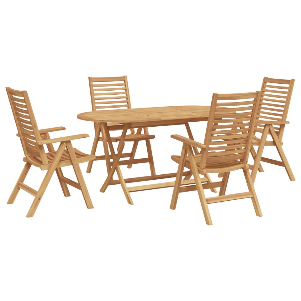 Set de dining pliabil de 5 piese din lemn solid de tec , Scaune de grădină 2 bucati din lemn solid de tec - 1 | YEO