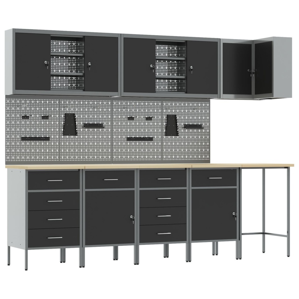Set de dulap de lucru și tablă de șuruburi , 12 piese, din MDF și metal negru - 1 | YEO
