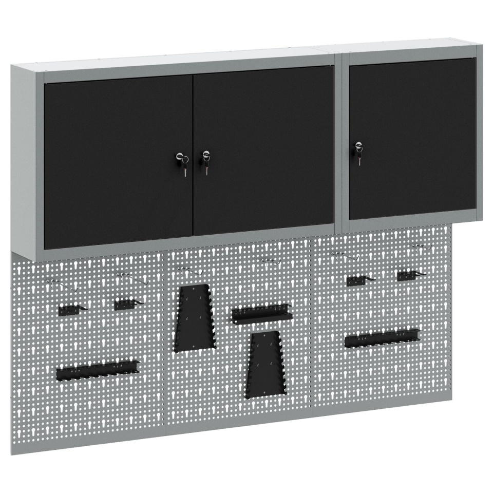 Set de dulap de unelte și panou perforat cu 5 piese montat pe perete Metal negru - 1 | YEO