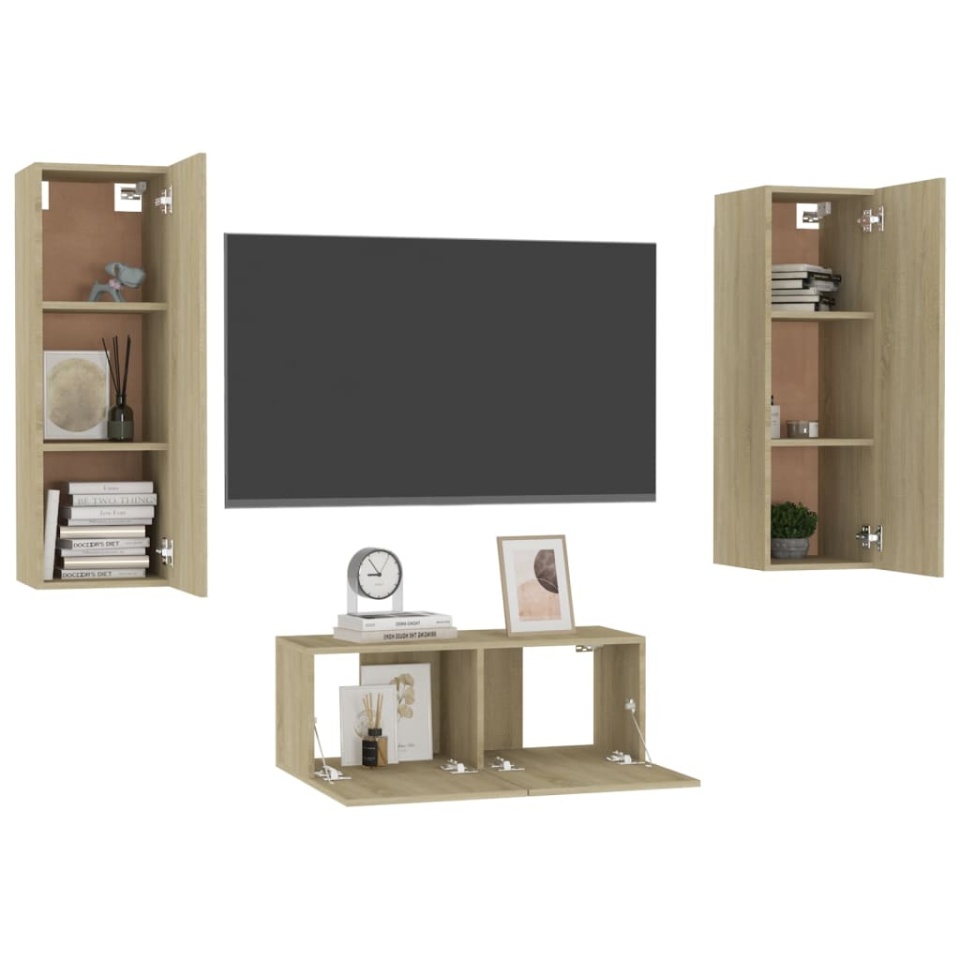 Set de dulapuri TV, 3 piese, stejar sonoma, lemn prelucrat - 2 | YEO