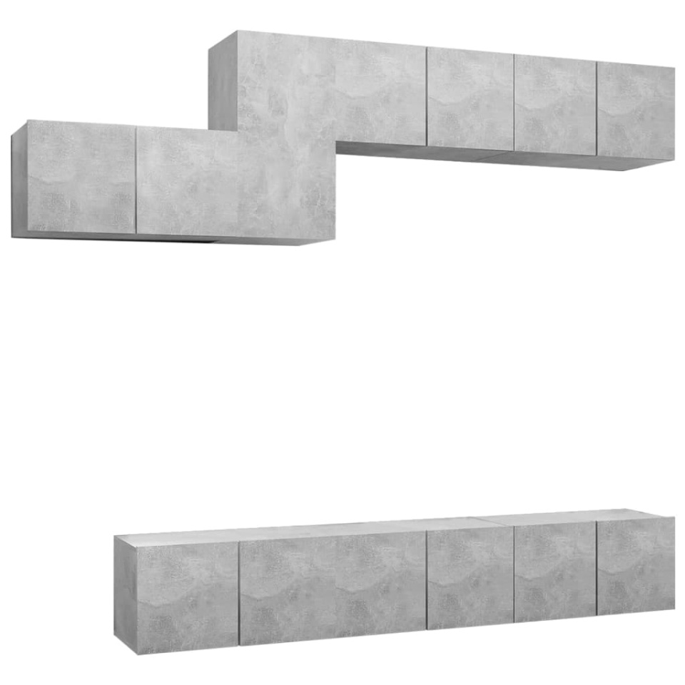 Set de dulapuri TV, 7 piese, gri beton, lemn prelucrat - 1 | YEO