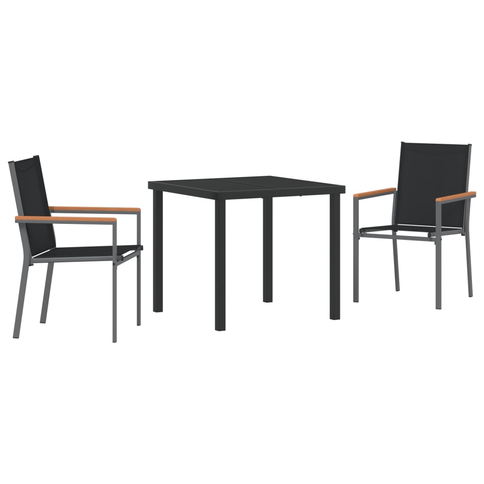 Set de Masă de Grădină 3 Piese Negru Textilena și Oțel - 1 | YEO