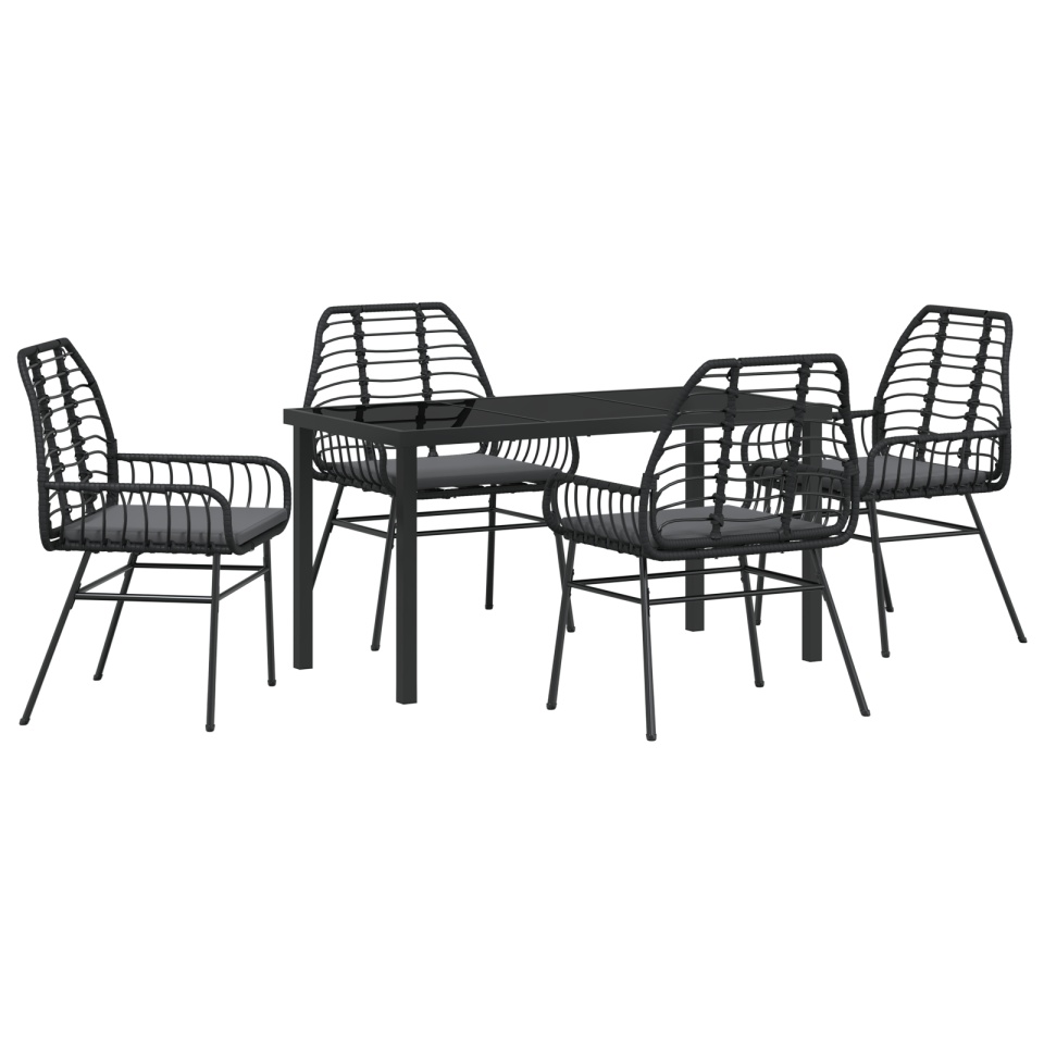 Set de masă de grădină cu 5 piese și perne Negru Rattan Poliester - 1 | YEO
